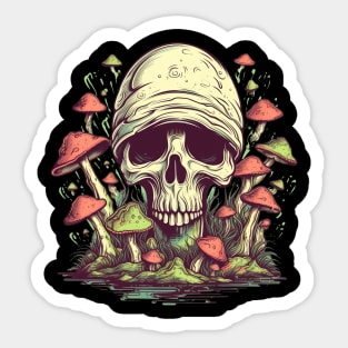 Nature's Surreal Psychedelic Mushroom Skull Sticker